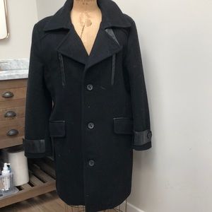 Gorgeous Mackage black wool coat with leather trim. Mis length EUC Large